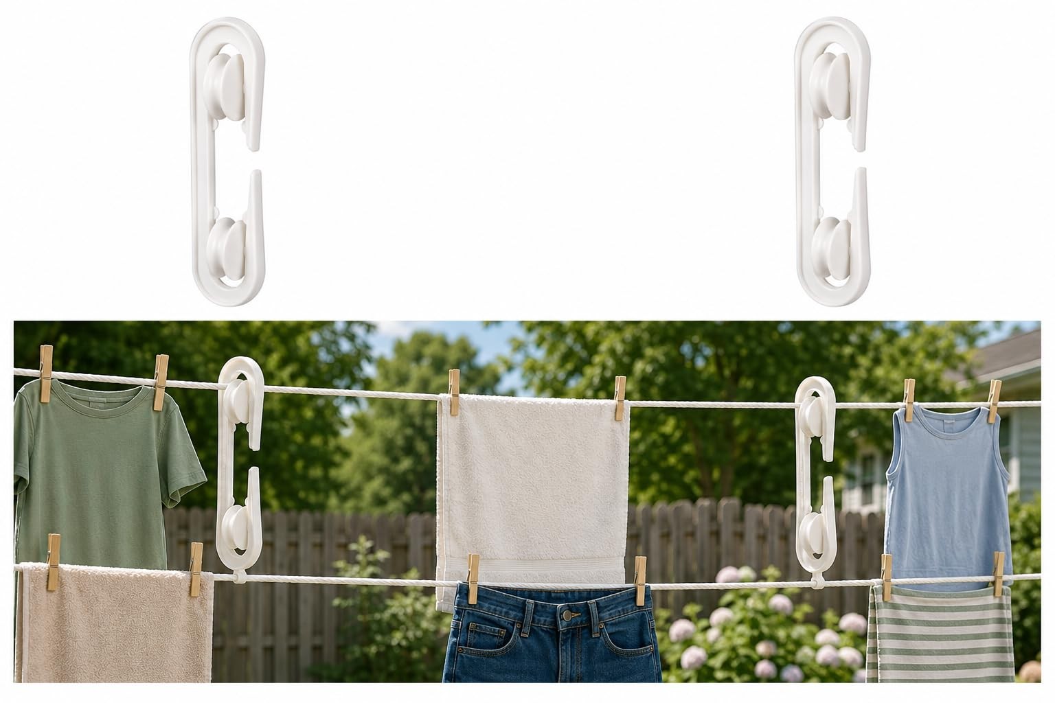 2 Pack Clothesline Spreader Pulley Rope Wire Separation for Long Clothes Line
