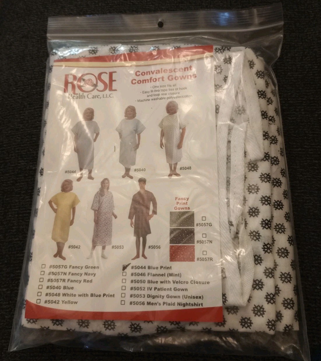 Rose Health Care Convalescent Comfort Gown #5044 Blue Print New