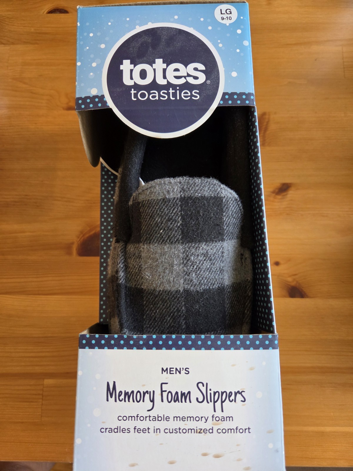 totes Toasties Men's Memory Foam Faux Fur Slippers Gray Buffalo Check 9-10