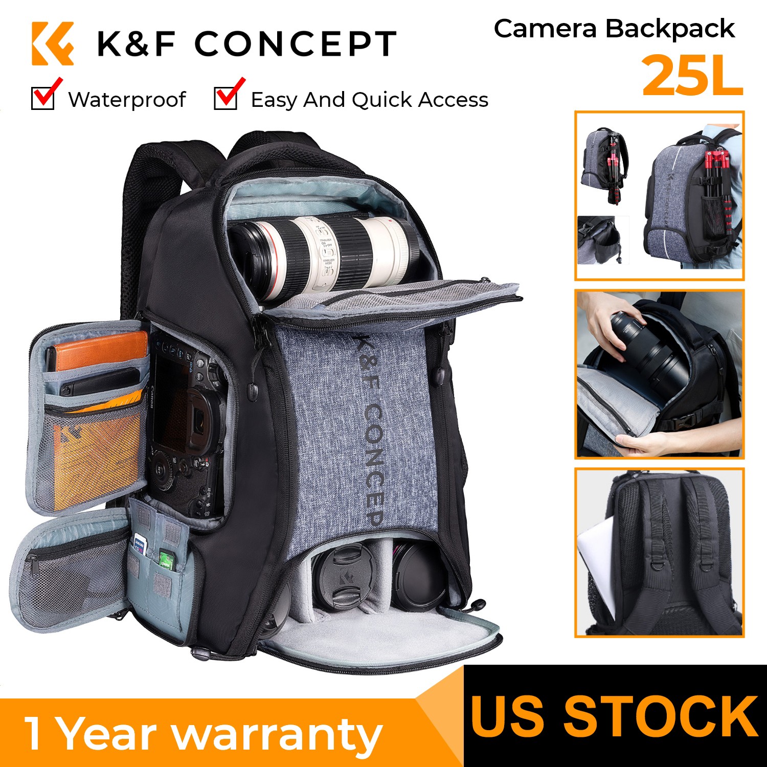 K&F CONCEPT 25L Camera Backpack Extra Large Digital Camera Bag for Canon/Nikon