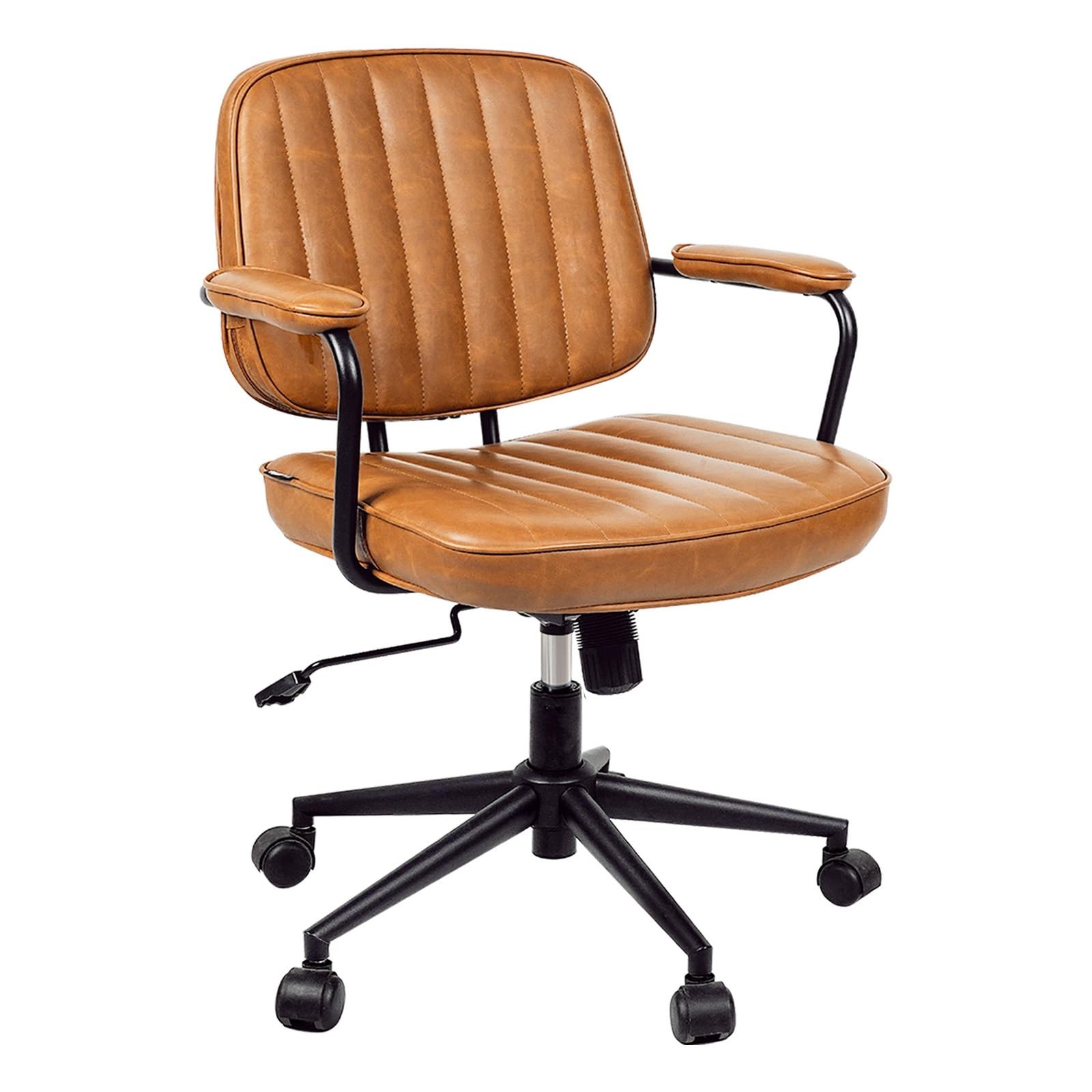 Artswish Mid Century Desk Chair Leather Office Chair Brown Office Desk Chair ...