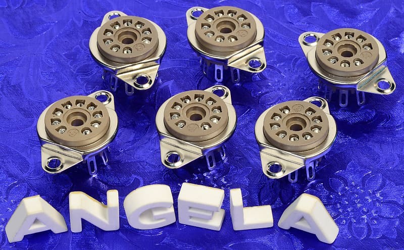 Six Belton 9 Pin Top Chassis Mount Brown Micalex Tube Sockets For 12AX7 #93332X6