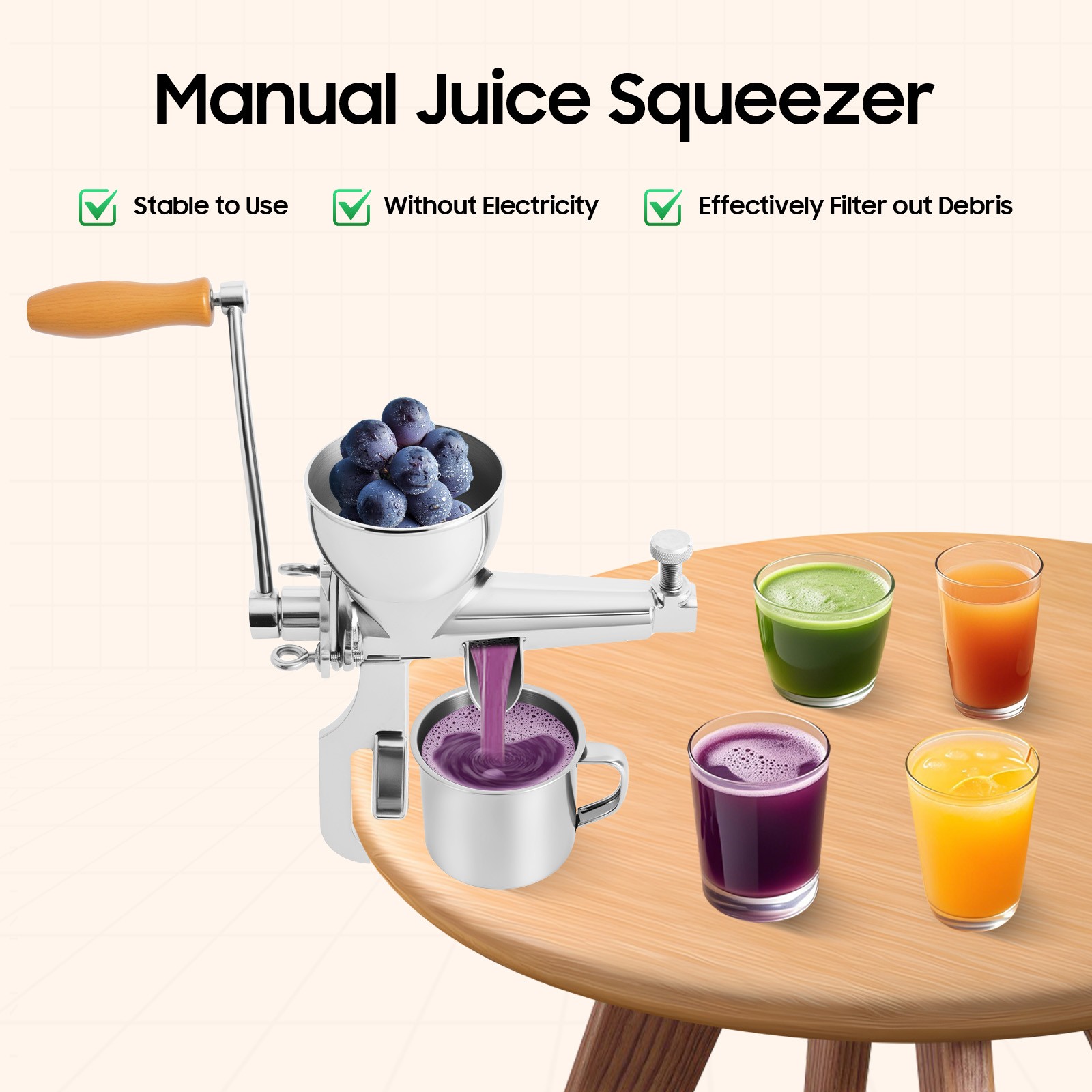 Stainless Steel Manual Wheatgrass Juicer Fruit Vegetable Juicer Hand Extractor
