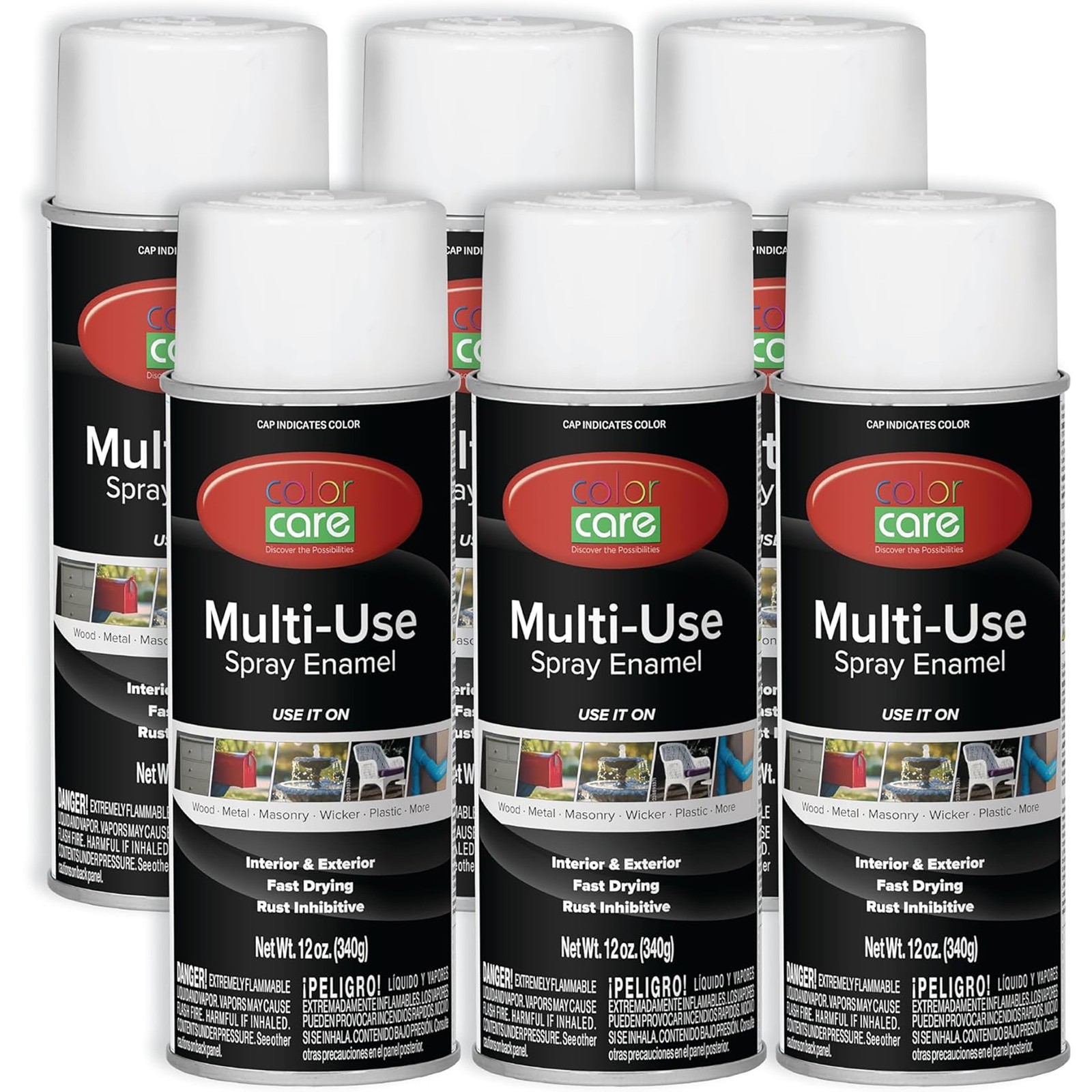 Color Care Spray Paint Flat White 12 oz- 6 pack