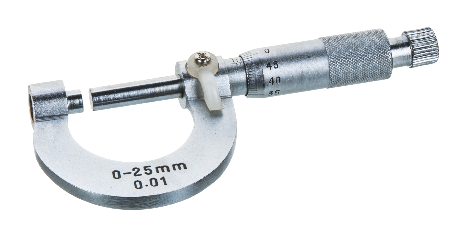 Micrometer Screw Gauge w/Lock, Nickel Plated Brass - Range 0-25x0.01mm