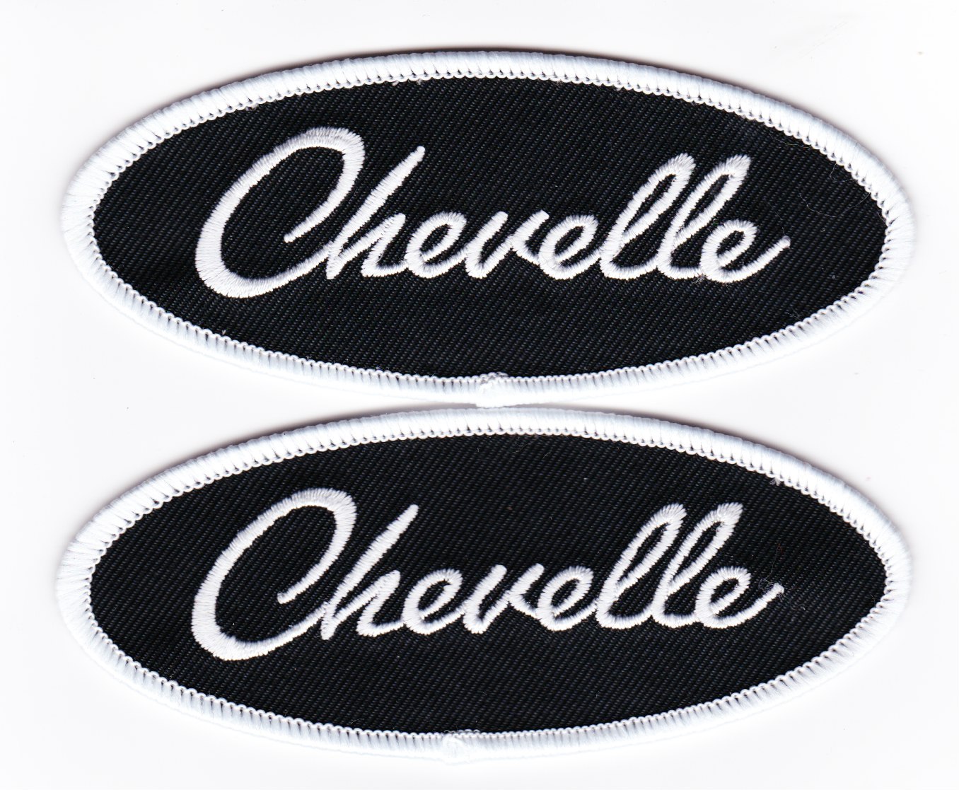 2 CHEVELLE SS BLACK WHITESEW/IRON ON PATCH EMBLEM EMBROIDERED CHEVY CHEVROLET