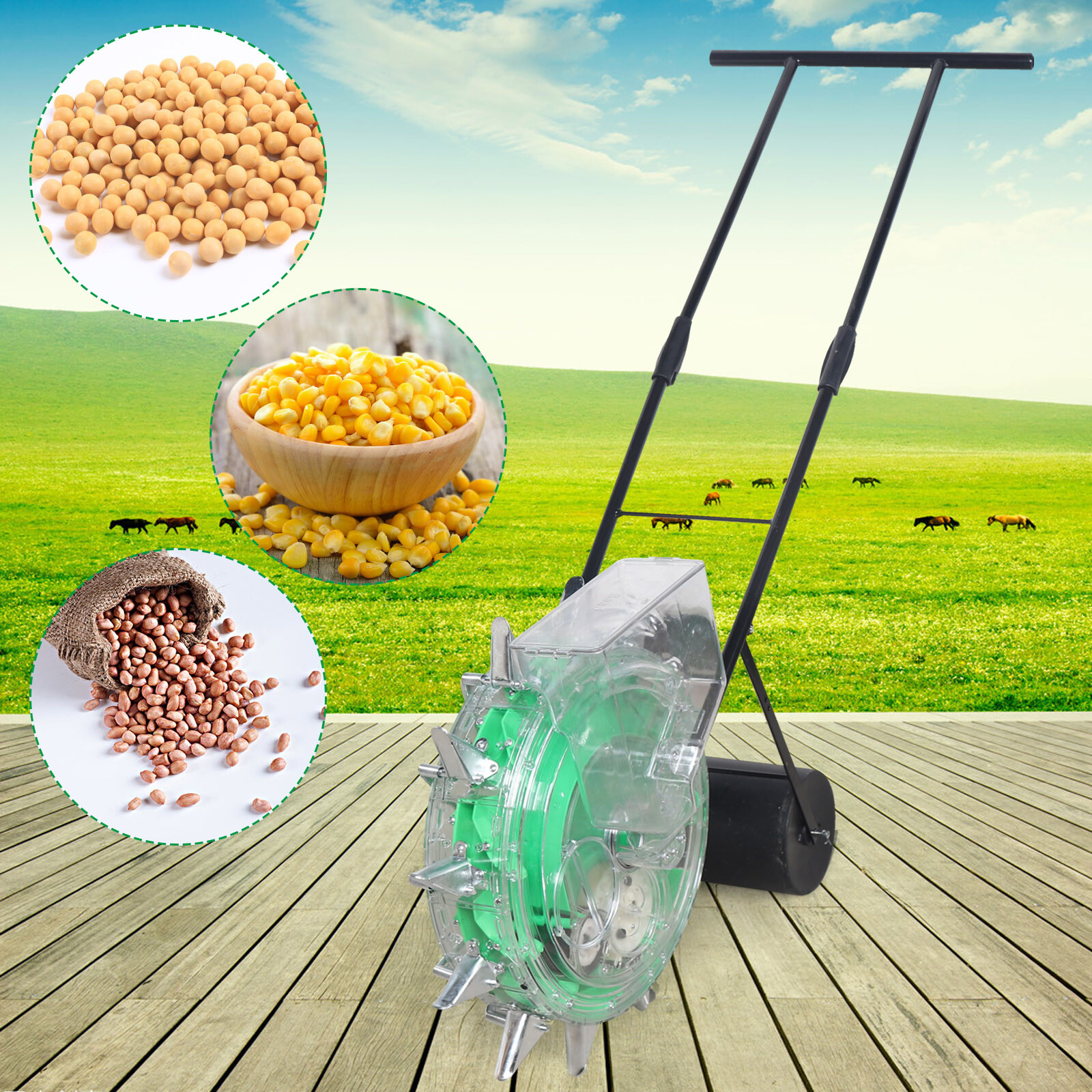 Hand-push Roller Seeder Manual Seed Planter Peanut Corn Fertilizer Applicator US