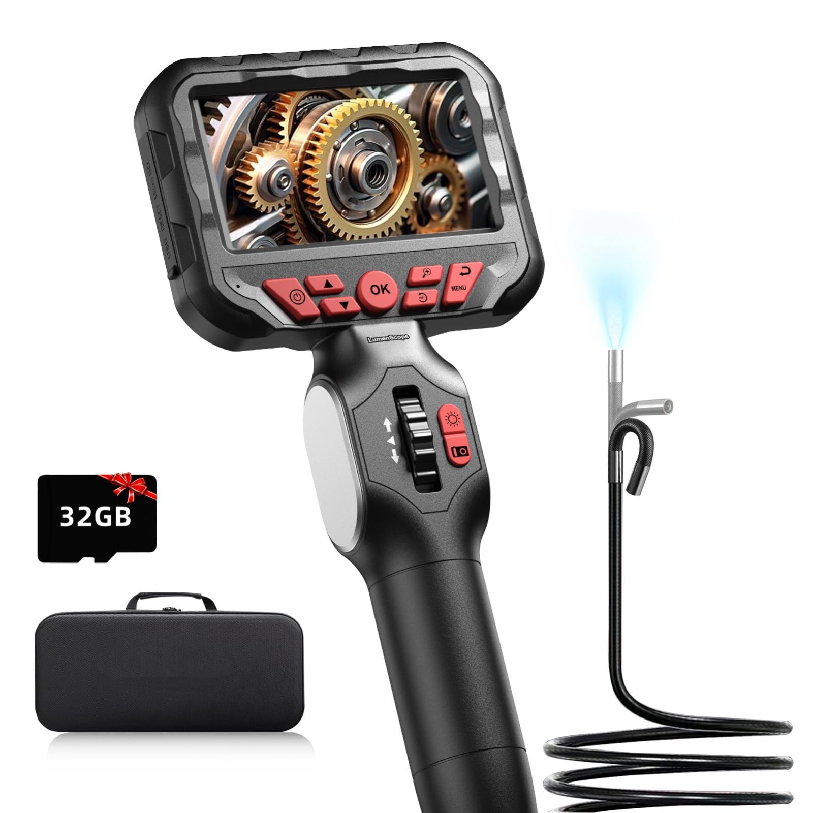 Flexible Articulating Borescope Camera with Light, 5.3FT Endoscope for Engine In