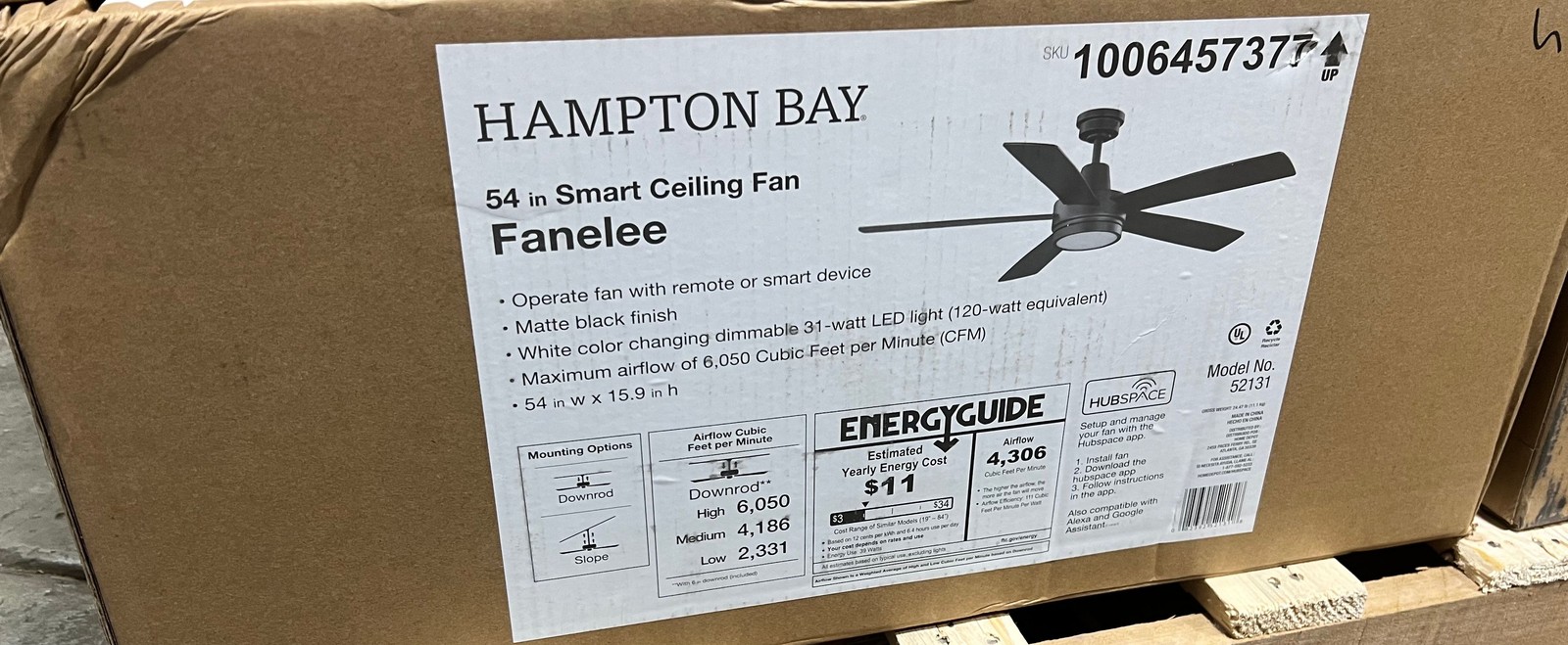 Hampton Bay Fanlee 54 in. Matte Black Smart Indoor Ceiling Fan SEALED
