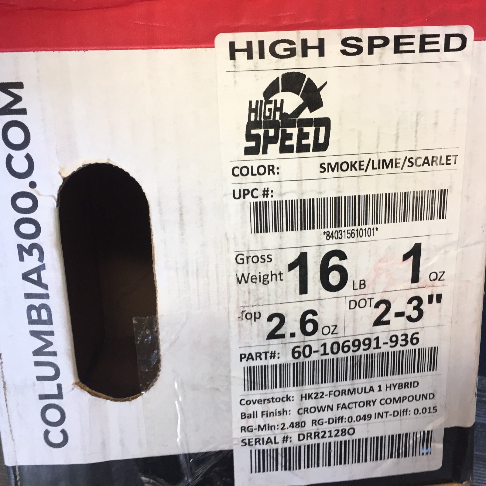Columbia 300 High Speed Hybrid 1ST QUALITY BOWLING ball 16 lb new in box #128o