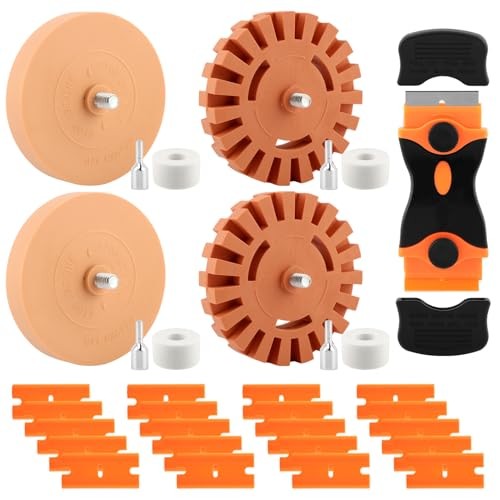 Decal Remover Eraser Wheel Tool Kit with Drill Adapter and Plastic Scraper, 4