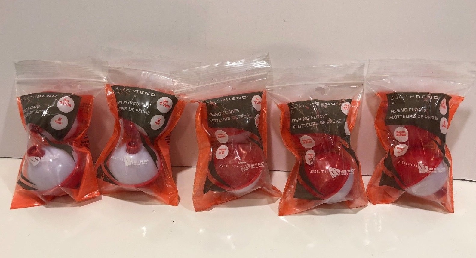 5 - South Bend Push Button Float Red and White 1-1/2" 2 Pack