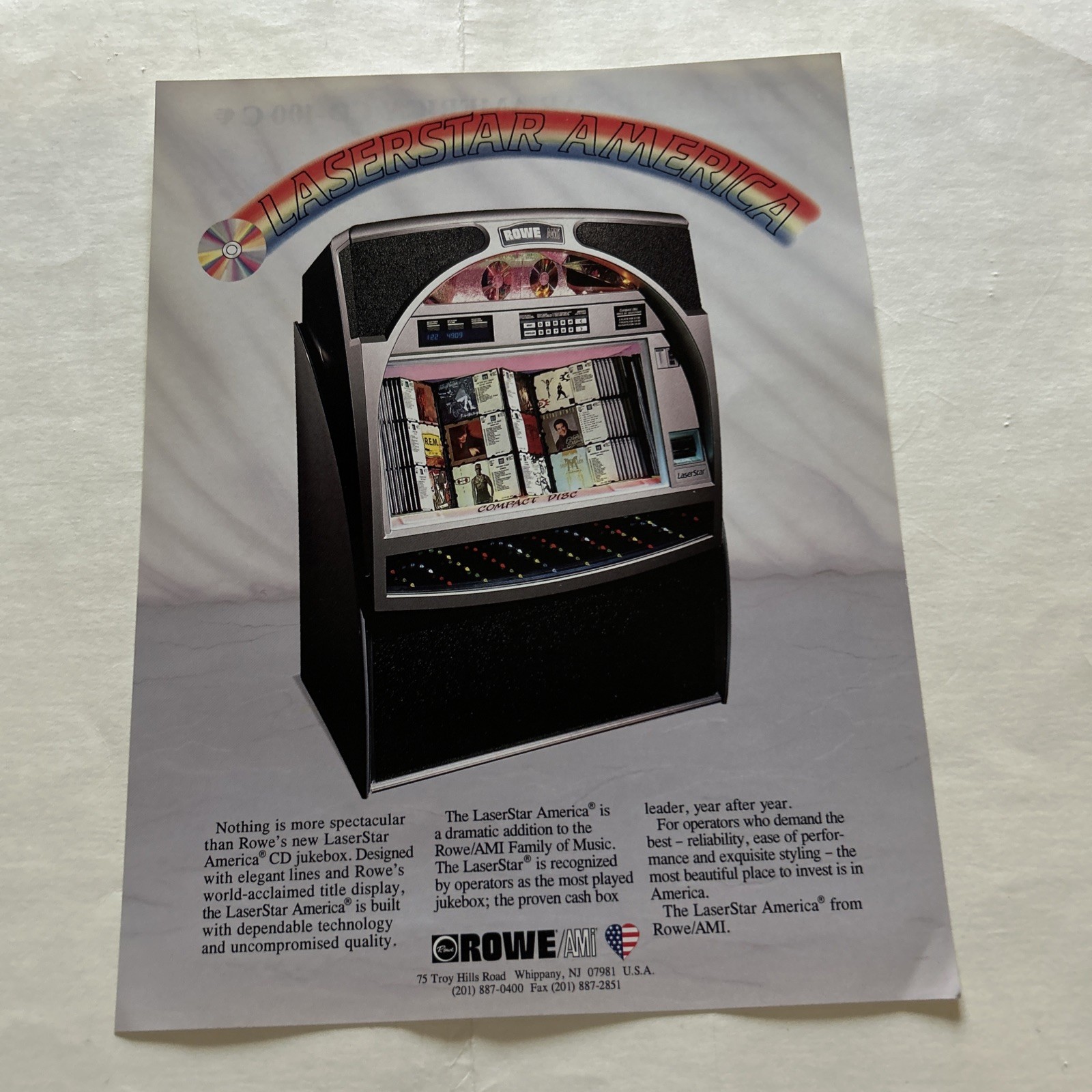 Original Factory Jukebox Ami-Rowe Laserstar Cd-100c America FLYER