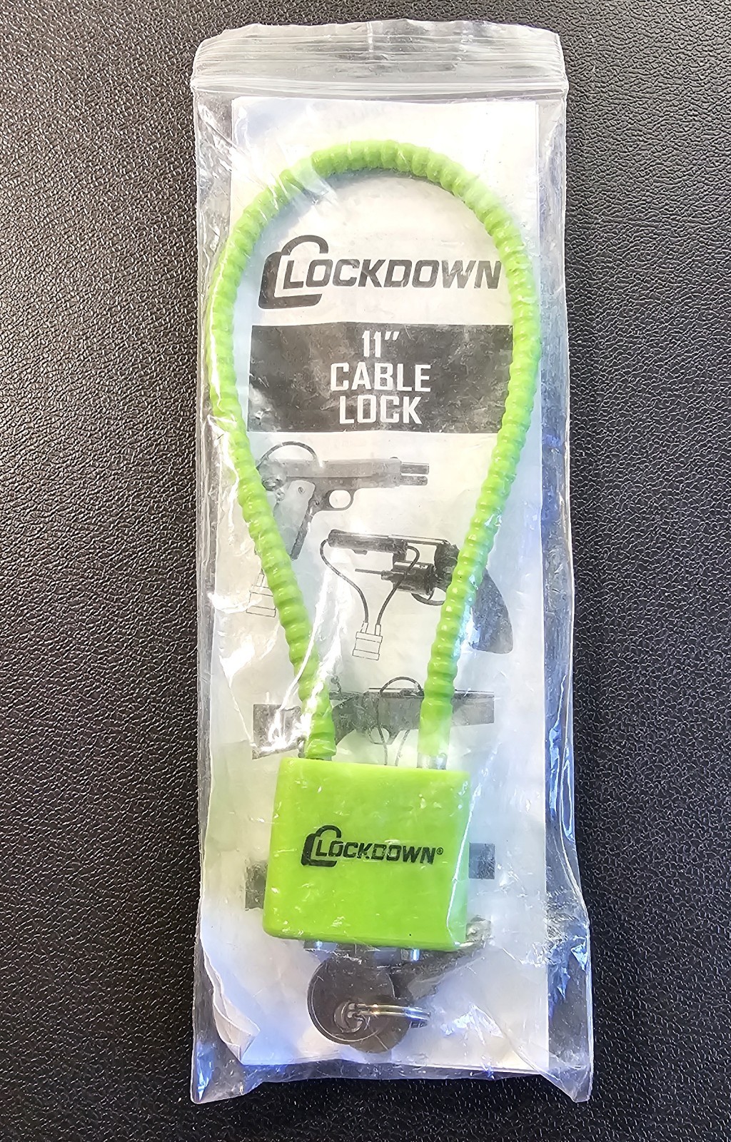 Lockdown 11” Cable Lock Green With 2 Keys Firearm Gun Handgun 399390000