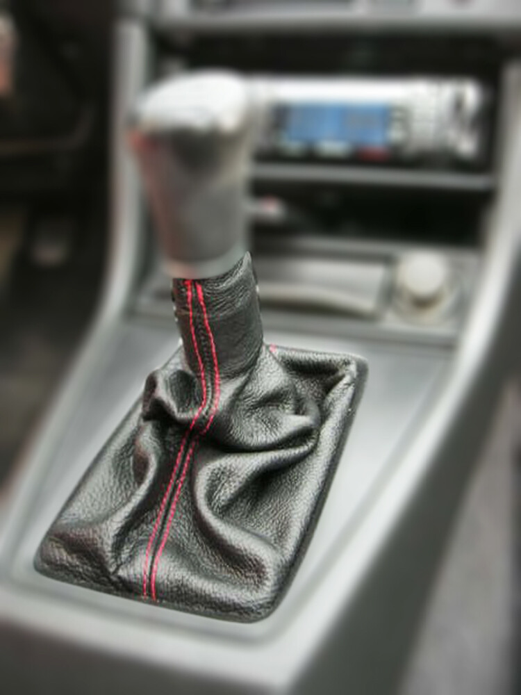 Shift Boot For 1987-1991 Honda Prelude Black Leather Red Stitch