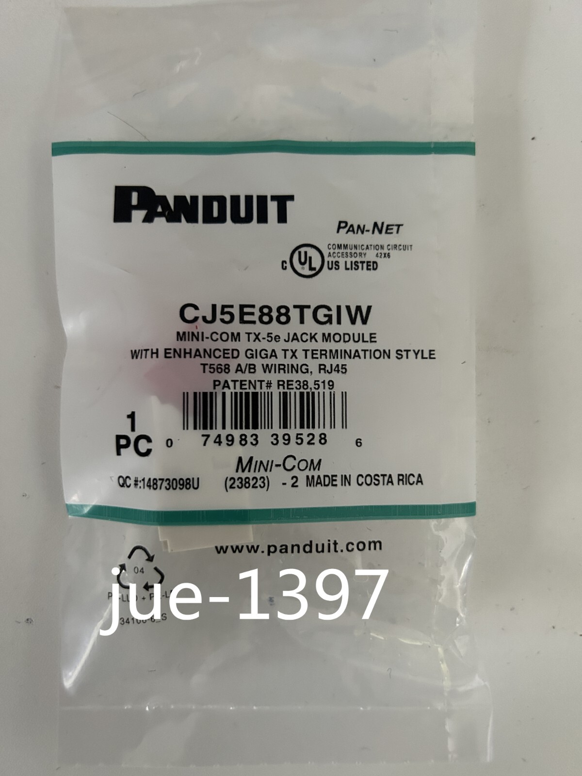 Panduit CAT5e Network Module CJ5E88TGIW BOX OF 50. Free shipping for DHL/fedex