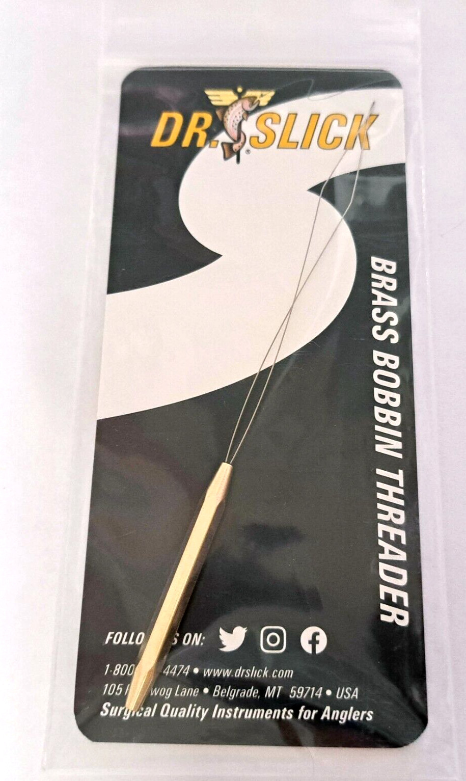 Dr Slick Bobbin Threader Fly Tying 5 1/2" Brass With Half Hitch Tool