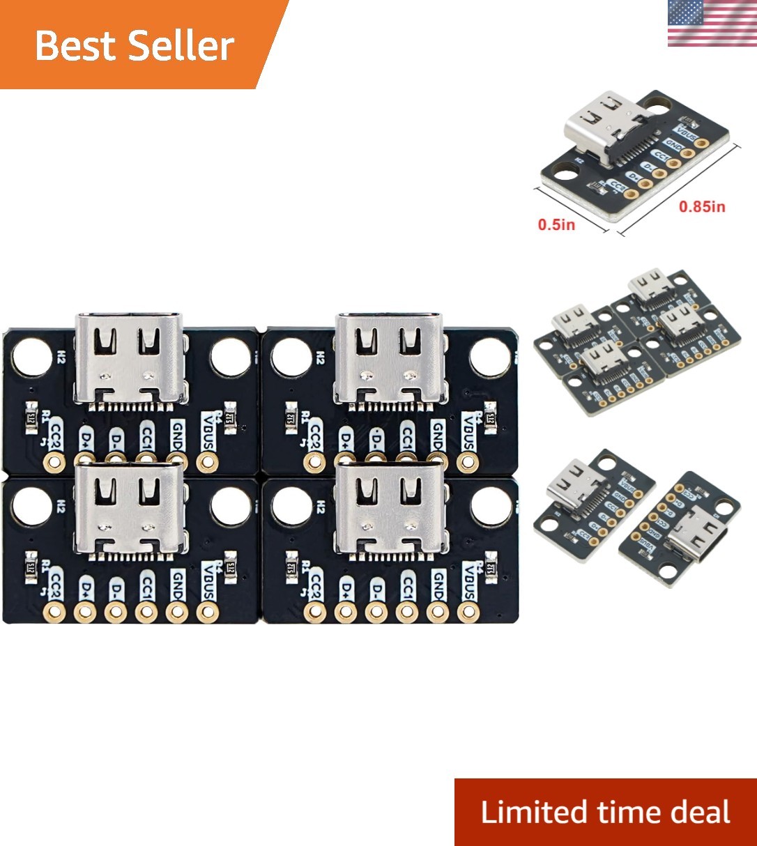 4pcs High Power USB Type-C Breakout Board with Immersion Gold PCB Connector