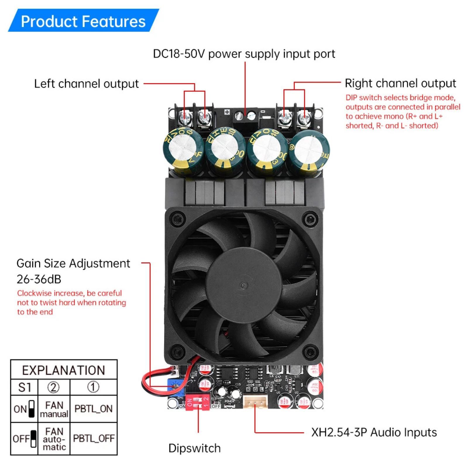 TPA3255 Digital Amplifier Board For Intelligent Temperature-Controlled Cooling