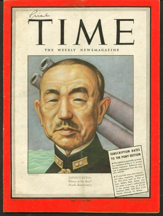 TIME Pony Edition Admiral Koga of Japan 11/8 1943 overseas Armed Forces