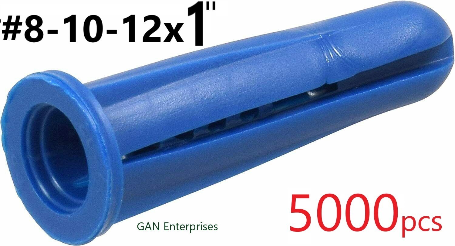 CONICAL PLASTIC WALL ANCHORS 8-10-12 X 1" BLUE - (5000) PCS, Made in USA