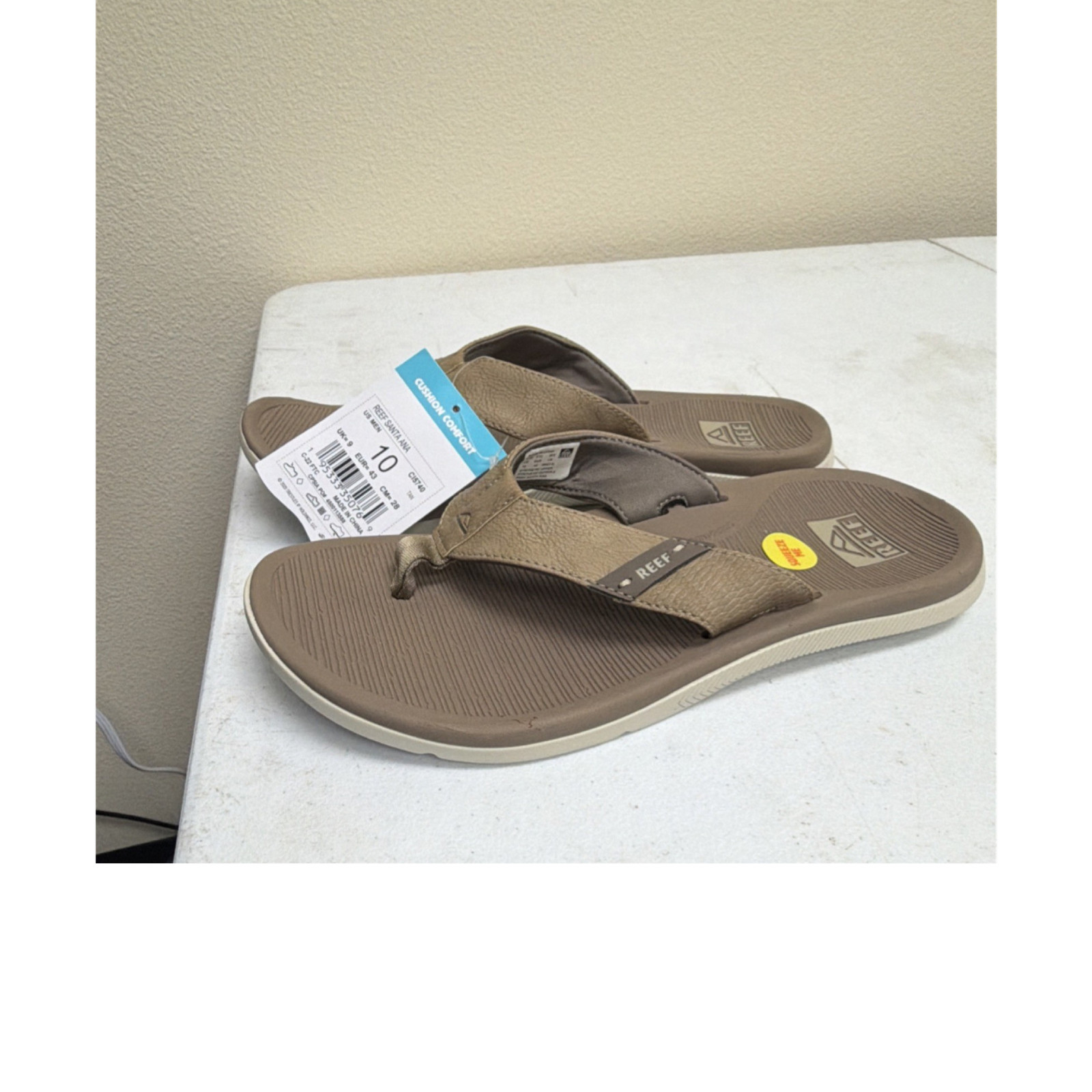 Reef Men's Thong Sandals Brown Beige Cushion Comfort Slip On Synthetic US 10