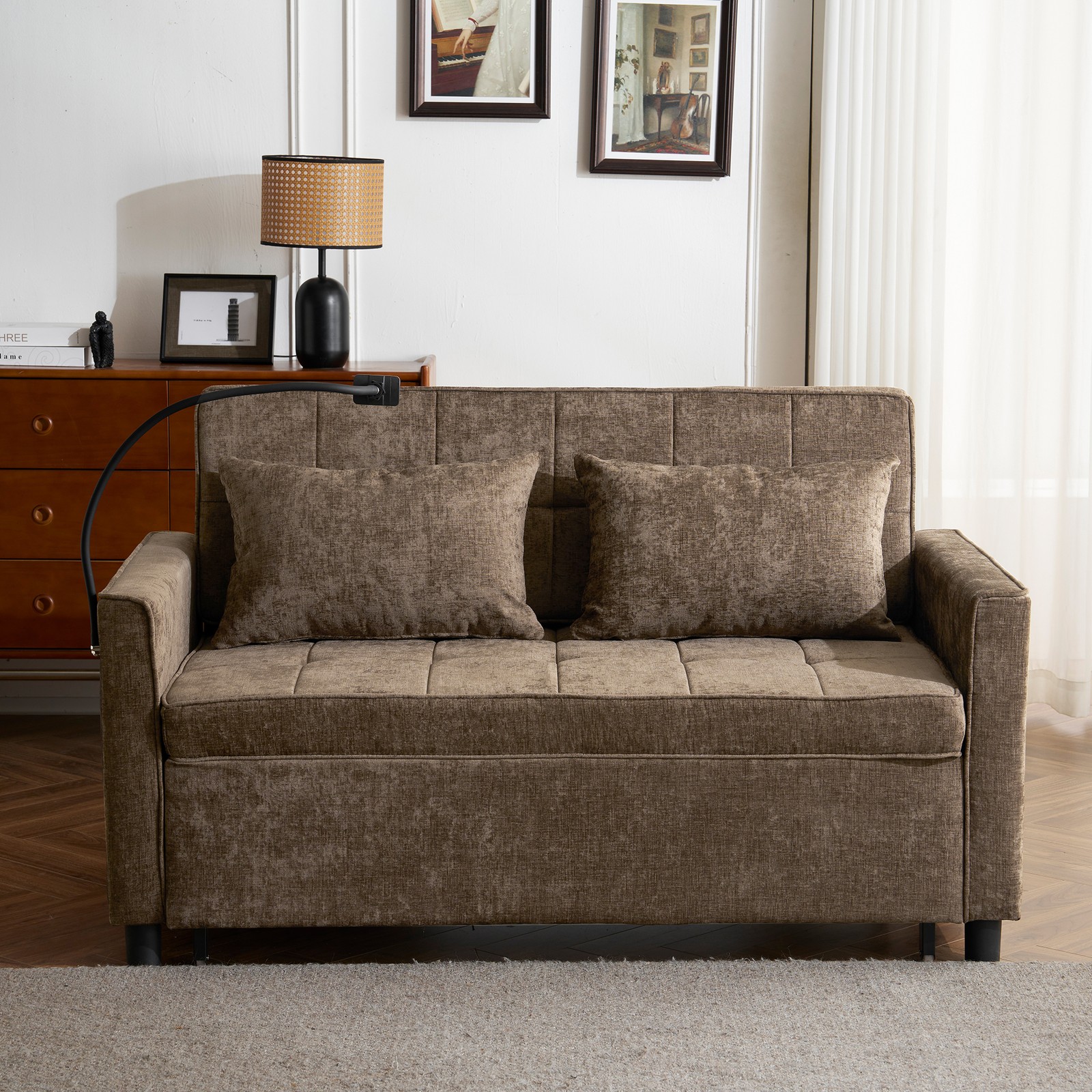 56.9" Loveseat Sofa Pull-out Sofa Bed Sleeper Sofa with a Reversible Backrest
