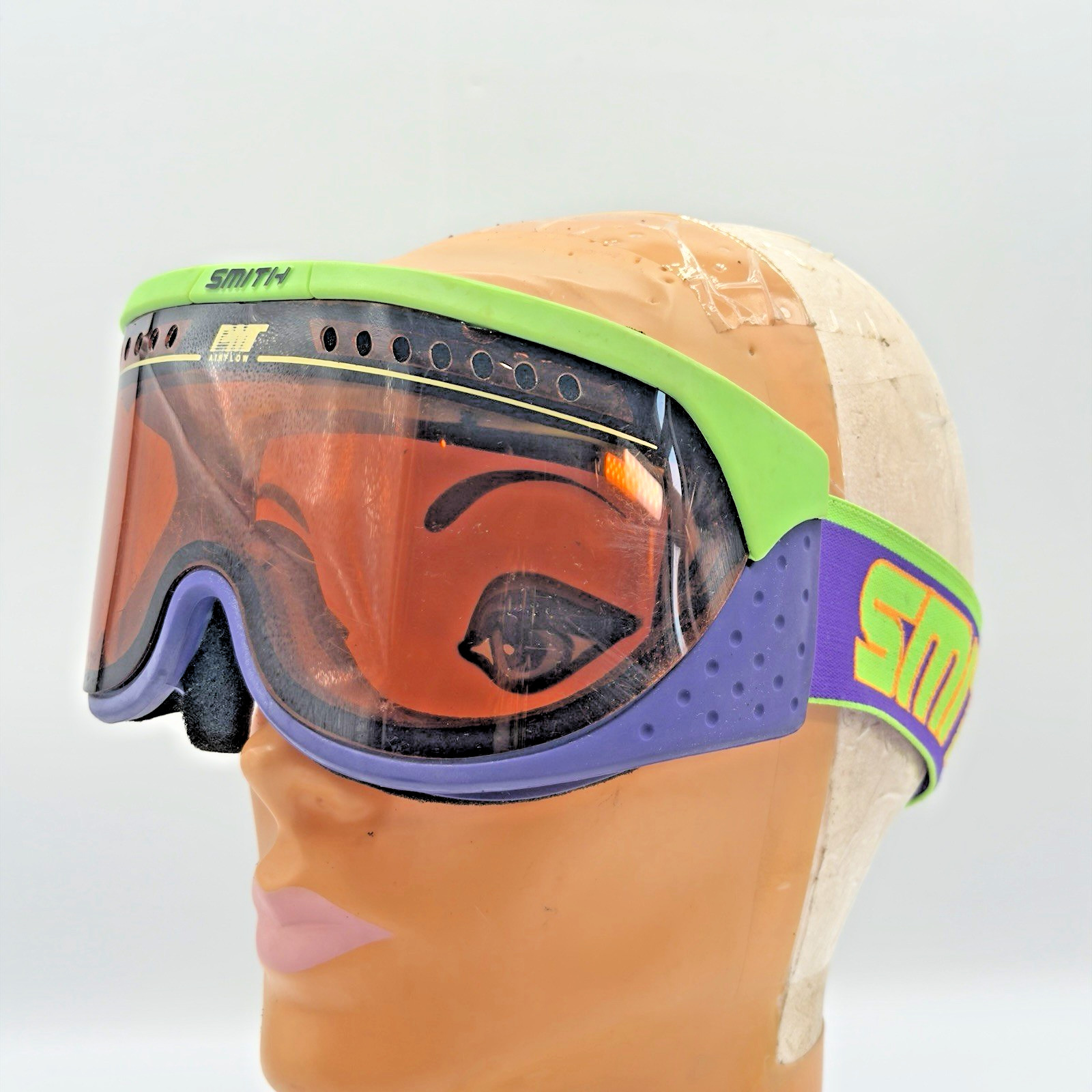 VTG Smith Ski Amber Lens Goggles Snowboard 80's Festival Gear Neon Green READ