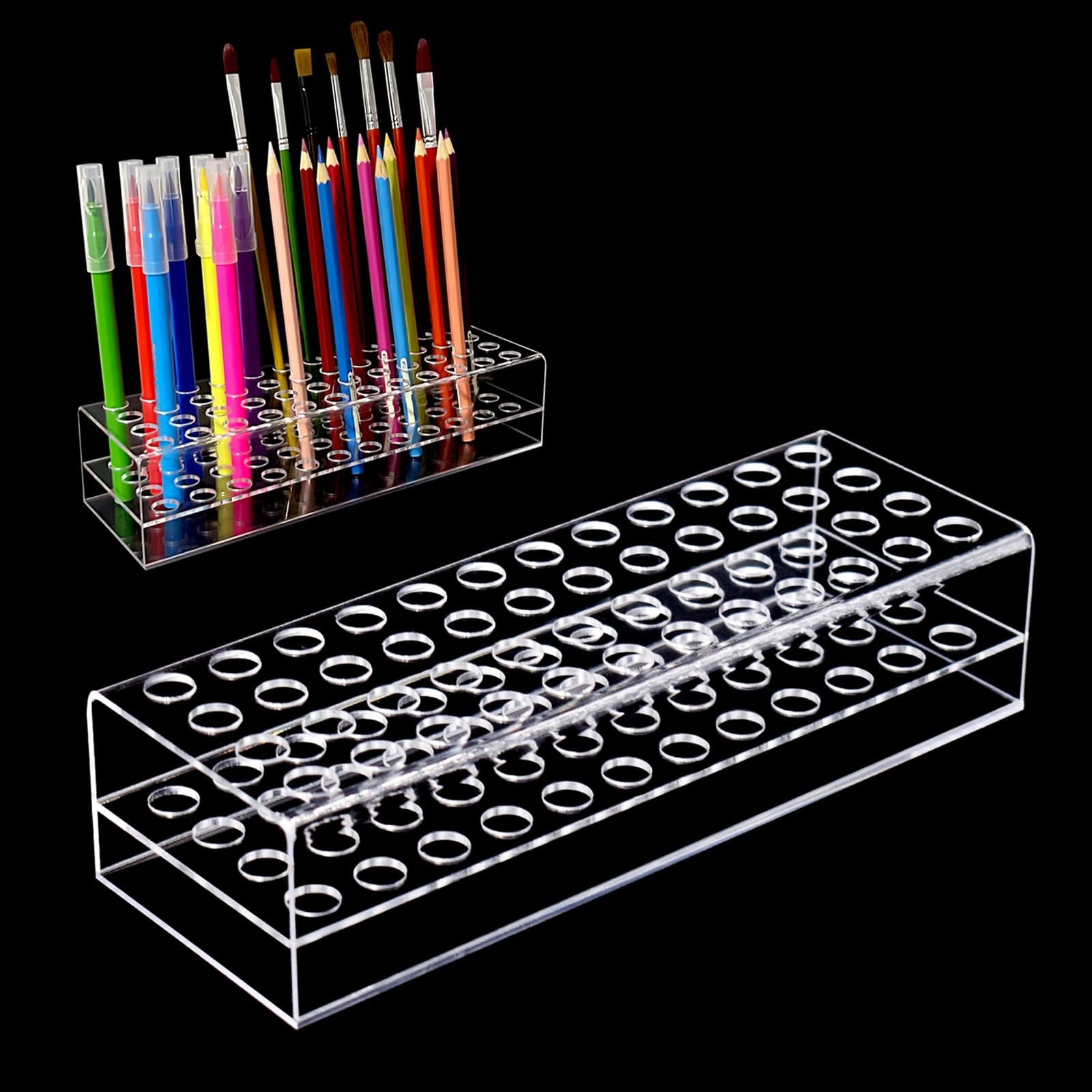 Acrylic Pen Display Holder - 48-Slots 12mm Stand for Art Paint Brush, Makeup ...