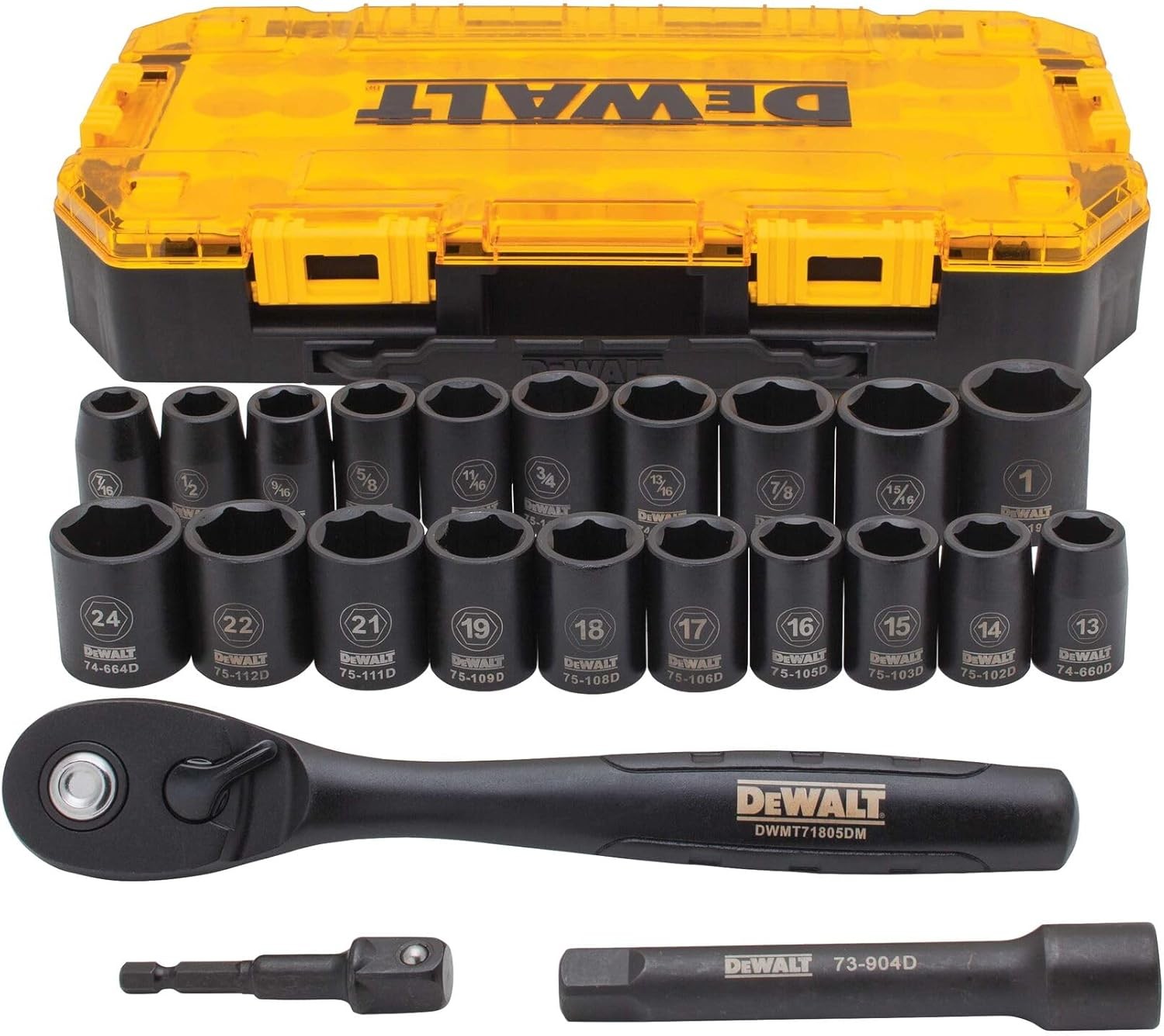 Impact Socket Set with Ratchet,Metric/SAE,1/2" Drive,23-Piece Set with Case