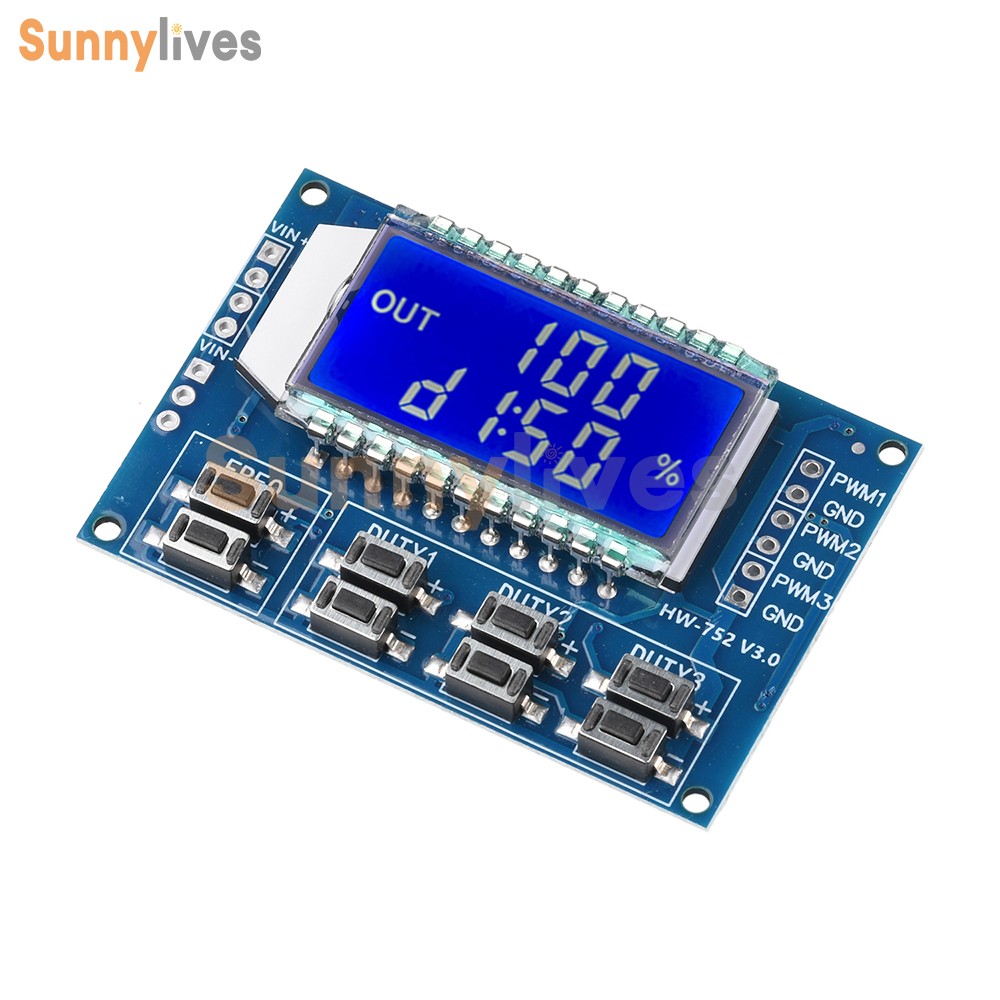 3-Channel Signal Generator PWM Pulse Wave Frequency Duty Cycle Adjustable Module