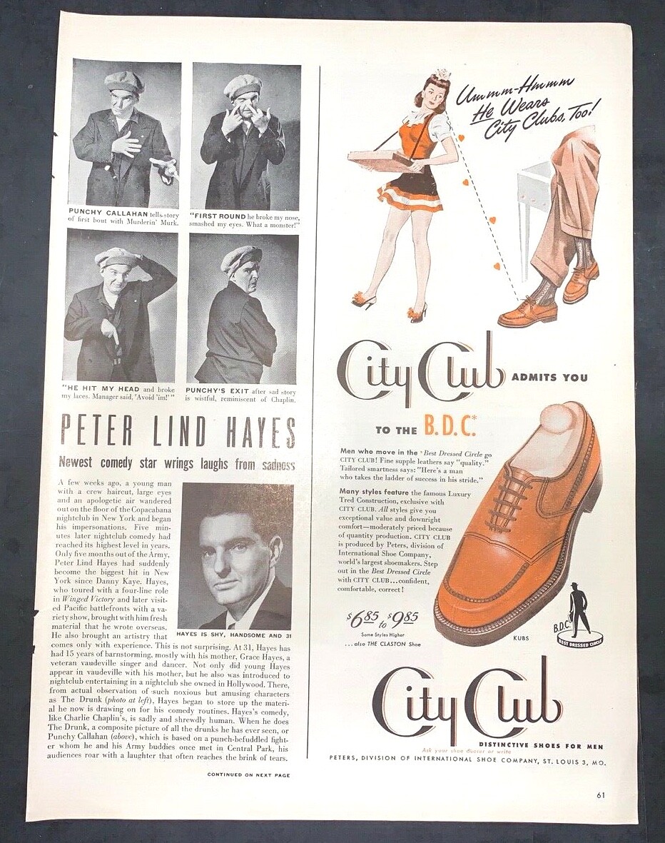 Life Magazine Ad CITY CLUB Shoes for Men 1946 AD