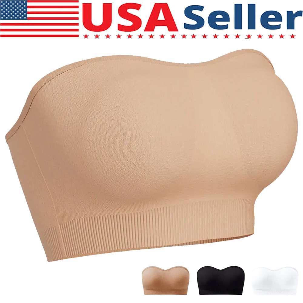 Women Padded Tube Top Bra Seamless Bandeau Strapless Bralette Stretch Intimates