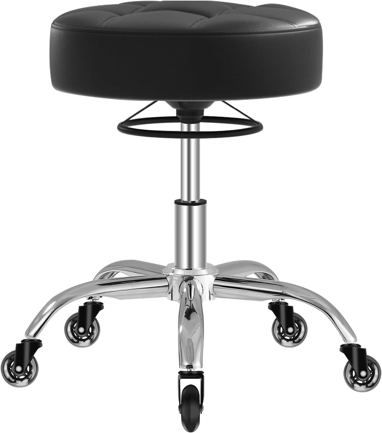 Heavy-duty rolling stool,400 lbs weight capacity:Ultra-soft seat cushion,(black)