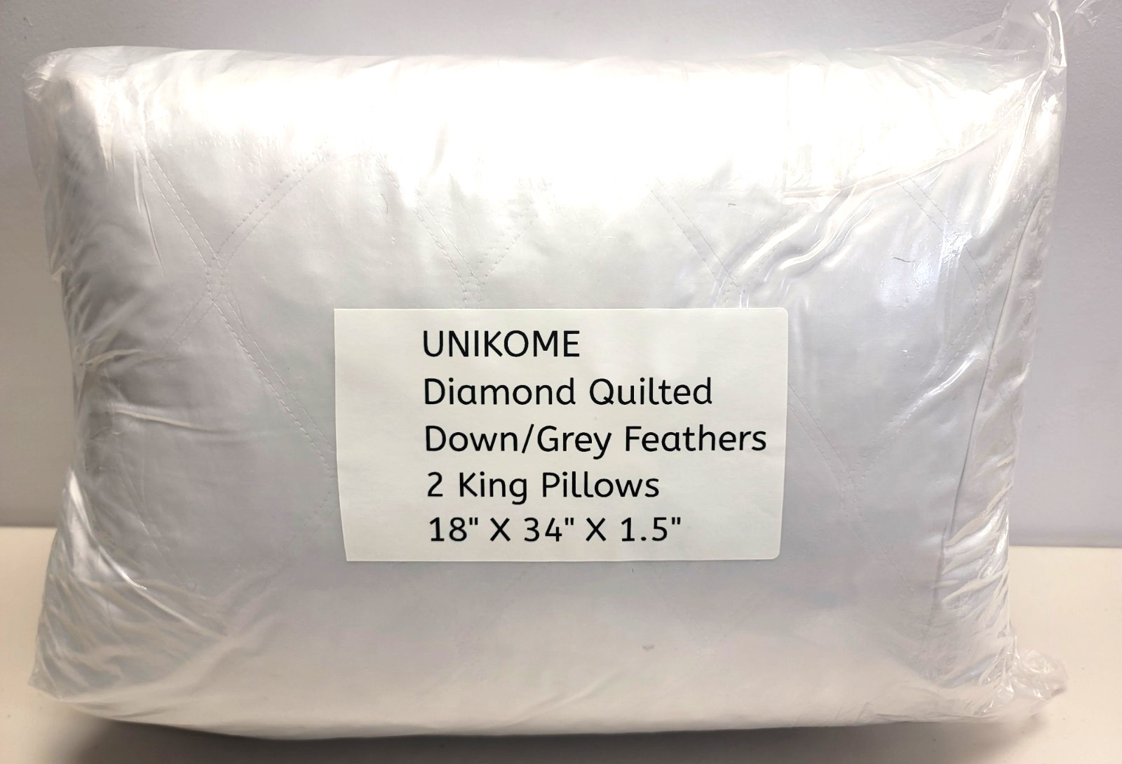 UNIKOME Diamond Quilted Polyester Cover  Down & Feather  KING Pillow- Pair