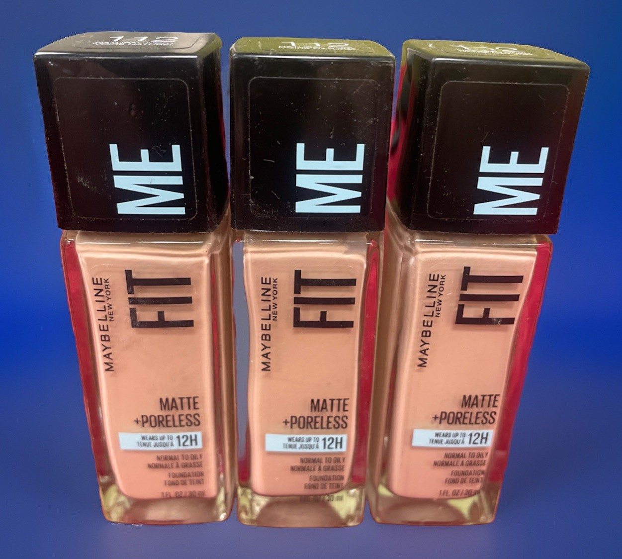 Maybelline Fit Me! Matte+Poreless Foundation #112 Natural Ivory Lot Of 3 Bottles