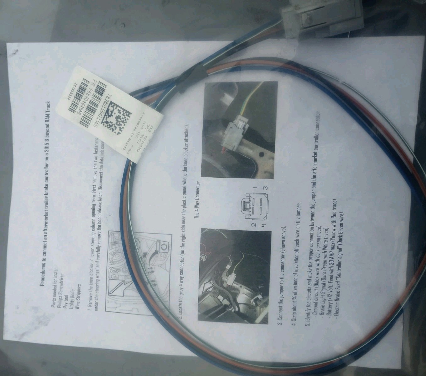 OEM Mopar Trailer Brake Controller Wiring Harness Kit P68399009AB RAM 2015-2024