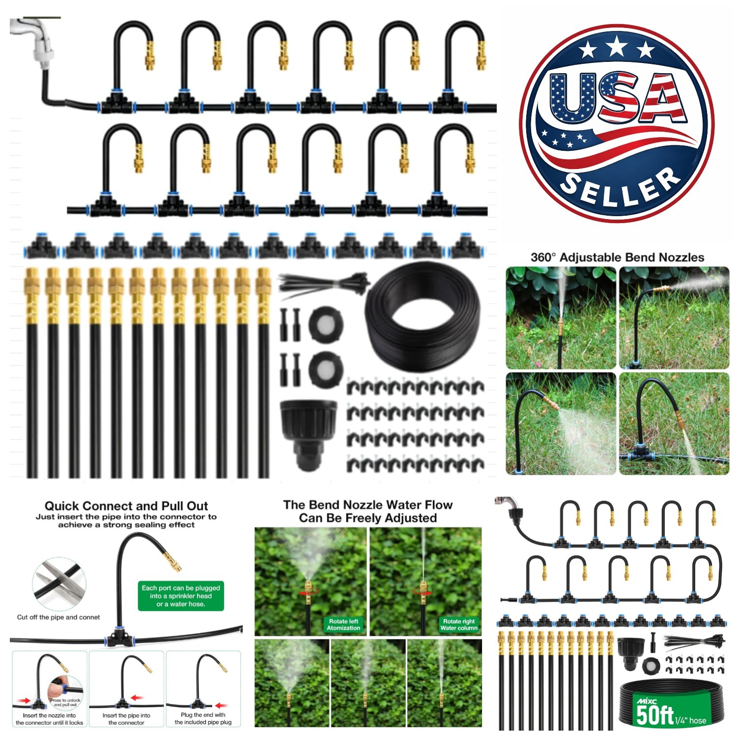 50Ft Drip Irrigation Kit with 12 Adjustable Nozzles for Effortless Watering