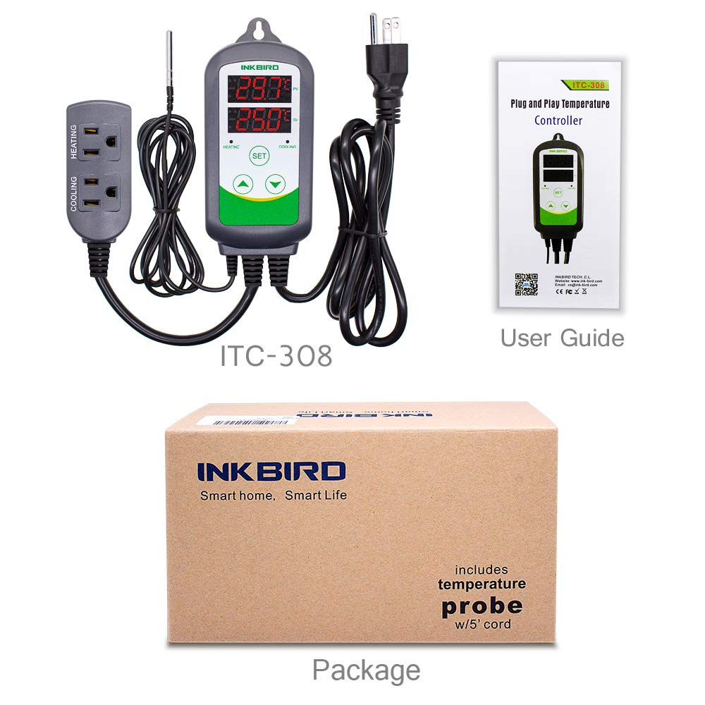 Inkbird ITC-308 Digital Temperature Controller 2-Stage Outlet Thermostat Heating