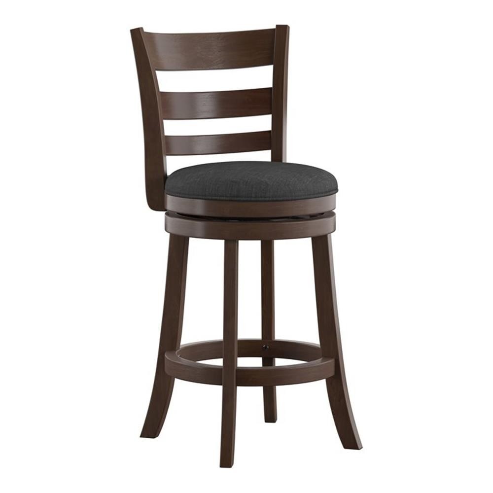 iNSPIRE Q 24.9" Ladder Back & Swivel Wood Counter Height Stool in Dark Gray