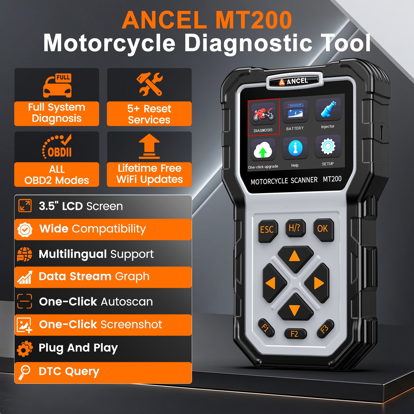 MT200 Motorcycle Scanner OBD2 Code Reader ABS Diagnostic Tool Fit For KAWASAKI