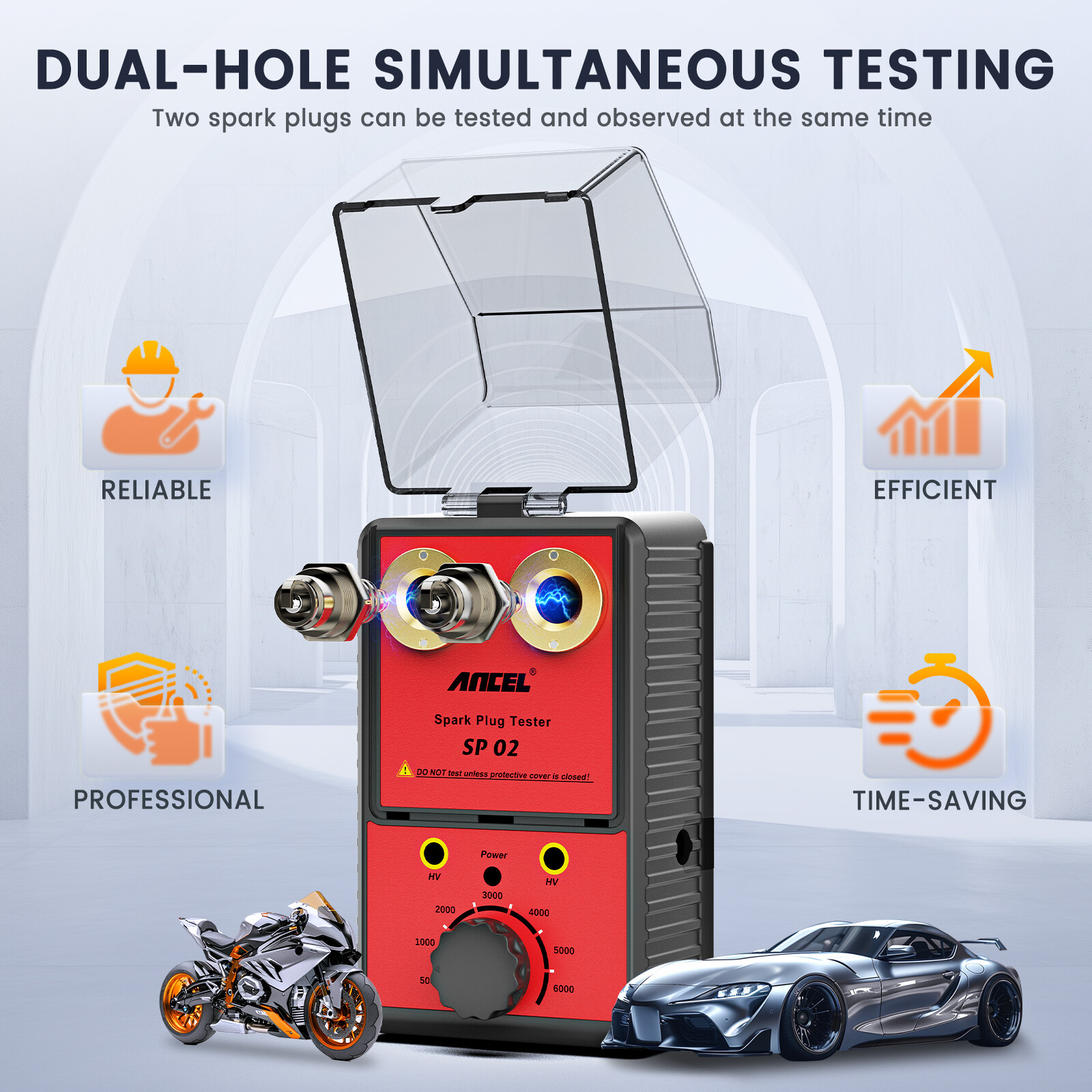Spark Plug Tester Dual Hole Diagnostic Tool 12V Gasoline Car Ignition Analyzer