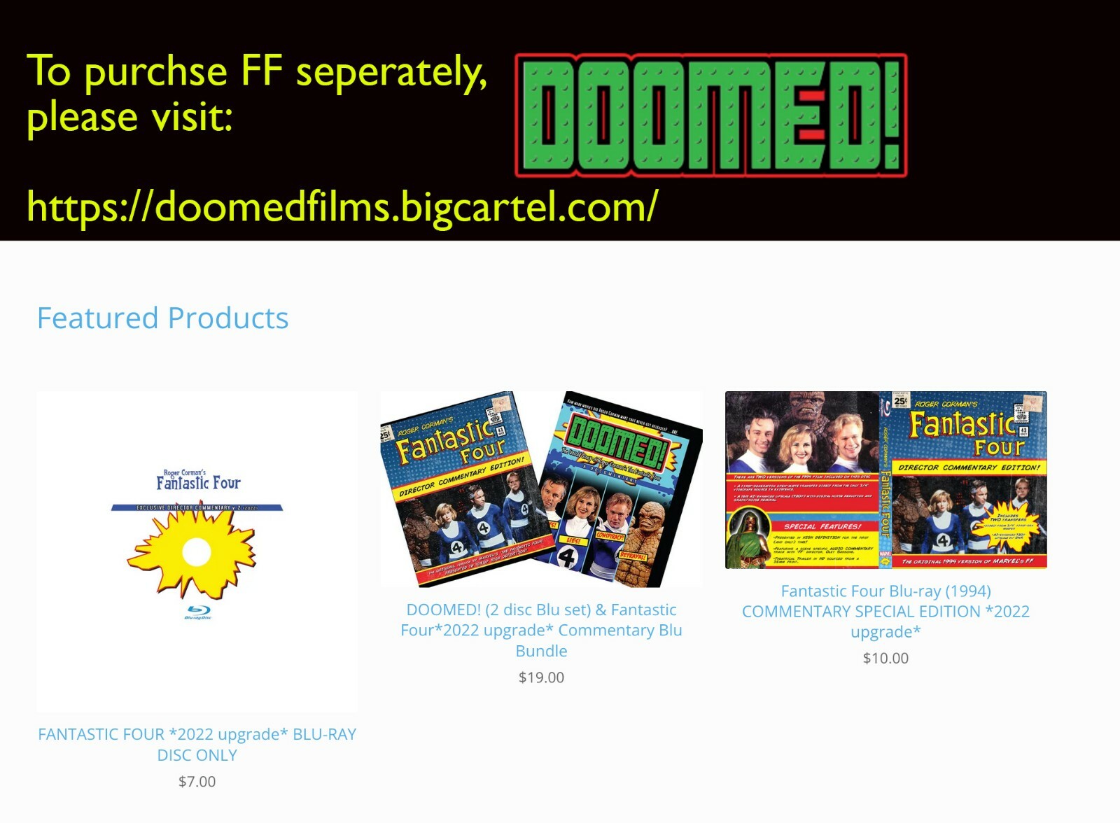 DOOMED / FANTASTIC FOUR (94) Bundle Audio Commentary Edition BLU-RAY *Free Ship*