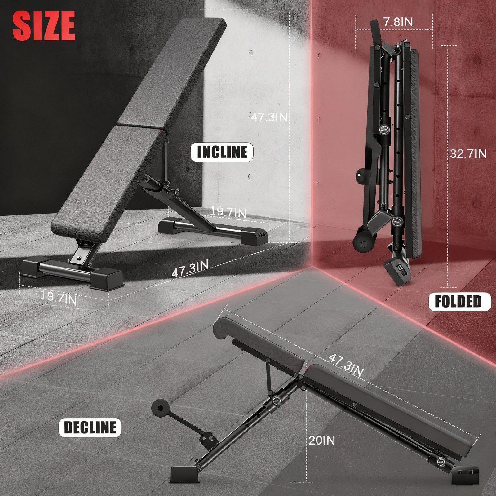 900LBS Adjustable Foldable Weight Bench Home Gym Strength Training Workout Bench