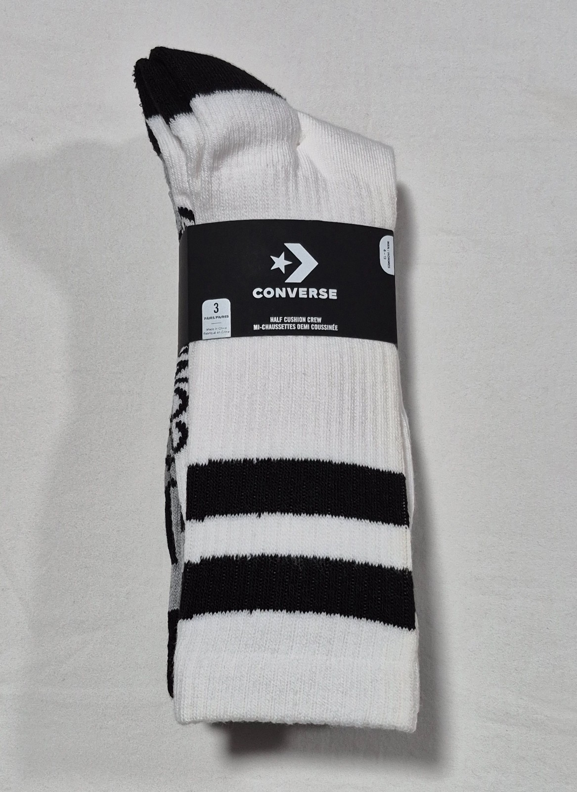 Converse All Star Chuck Taylor 3 Pairs - Cushioned Crew Socks Shoe Size 6-12