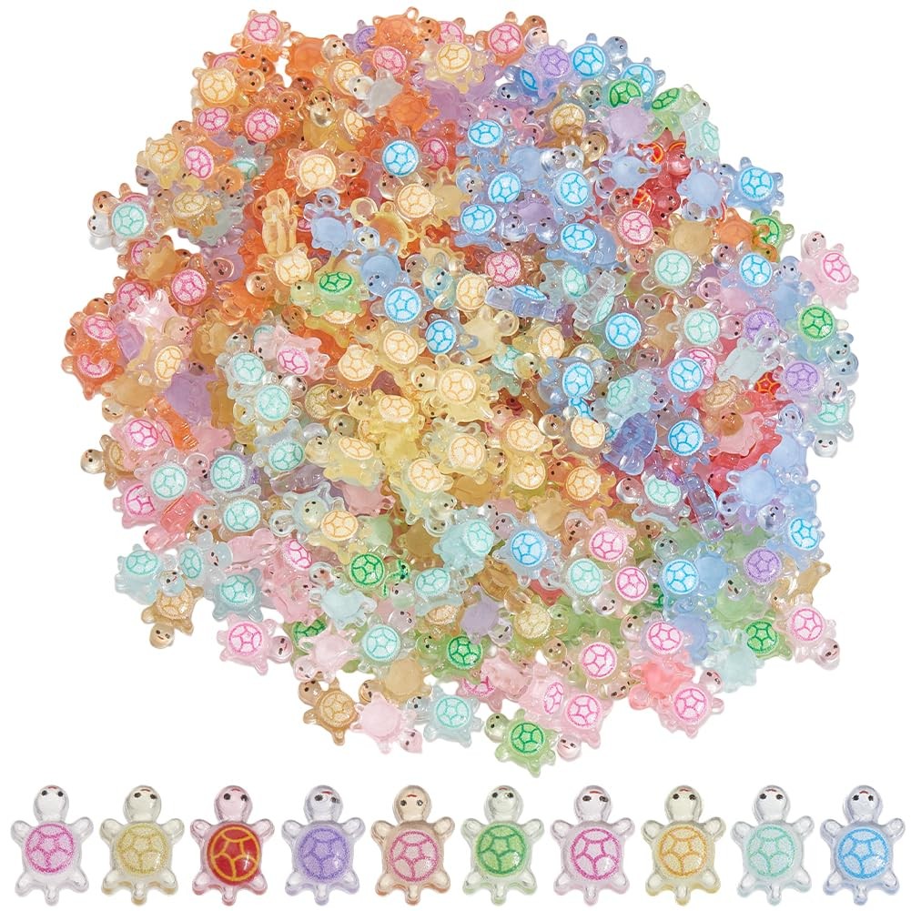 1 400Pcs 10 Colors Turtle Cabochons Glow in The Dark Resin Charms Bulk Colorf