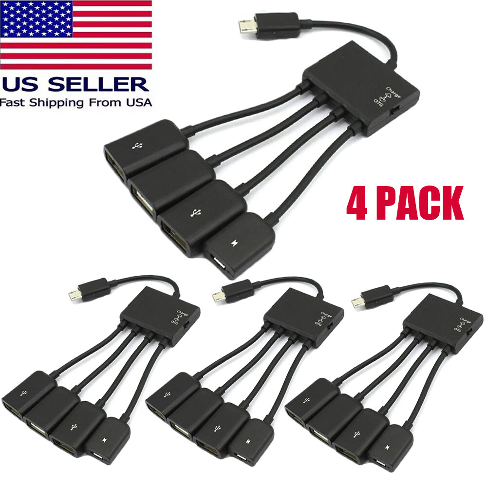 4PC Micro USB Charging OTG Hub Splitter Cable for Phone Android Tablet 4 In 1