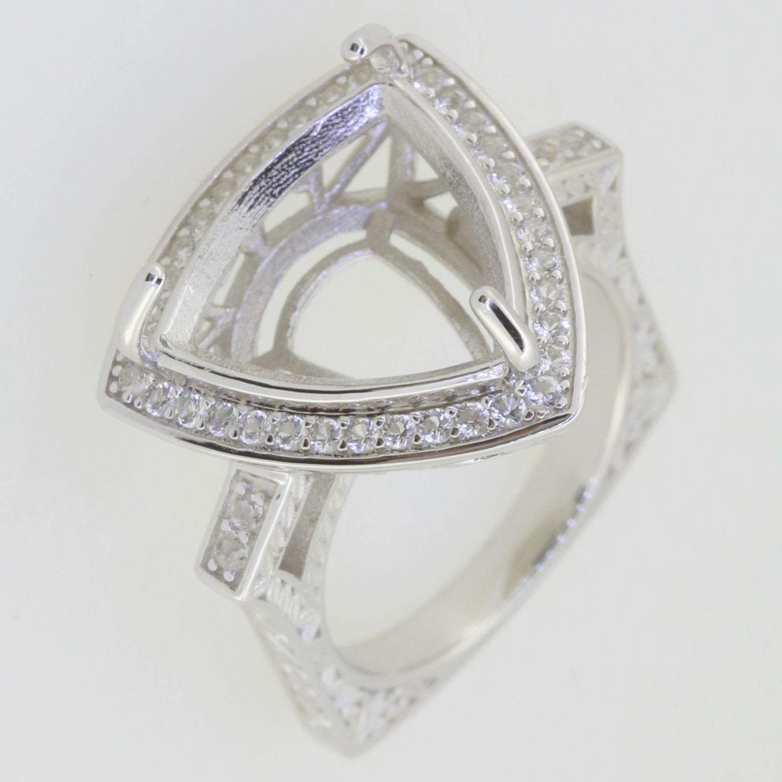 Sterling Silver Semi Mount Ring Setting Trillion Tri 15x15mm Euro Style