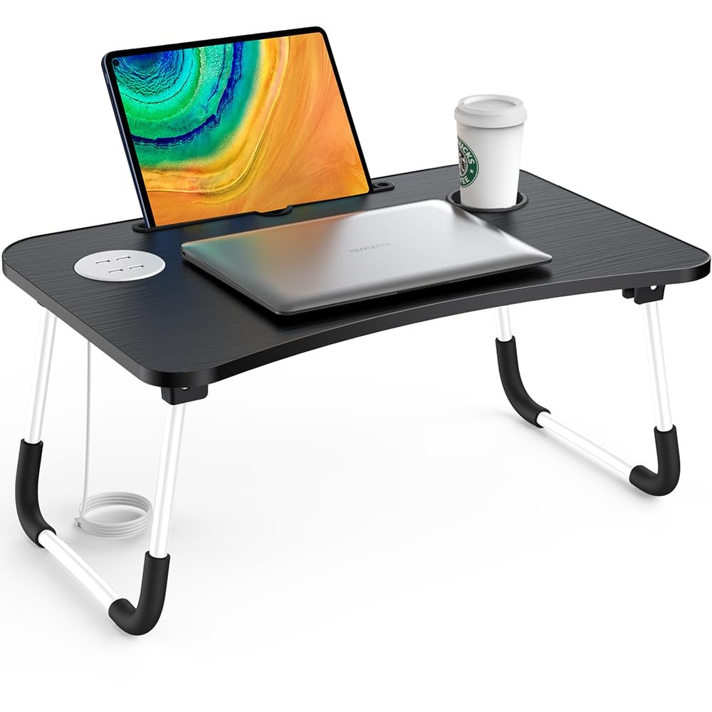 Bed Table Elekin Folding Lap Desk Laptop with Large, Black&white
