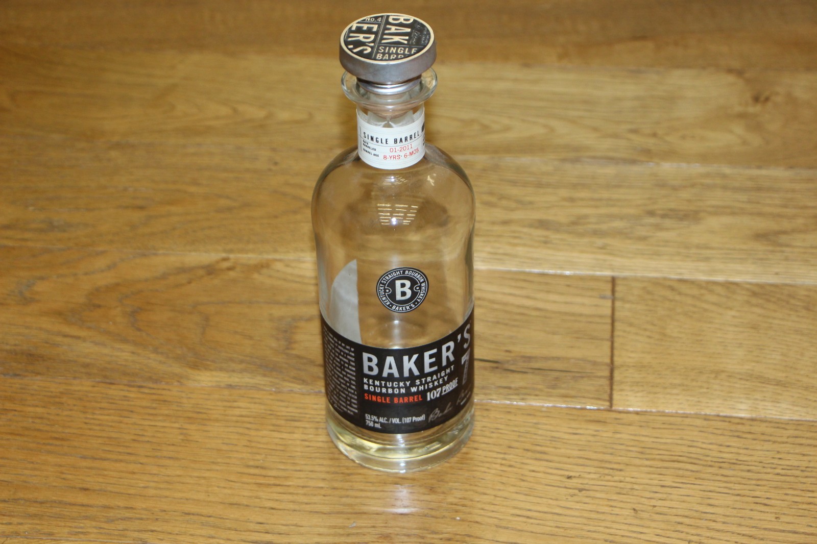 Rare Baker's 107 Proof Single Barrel 7 Year - Empty Bourbon Bottle 107 Proof
